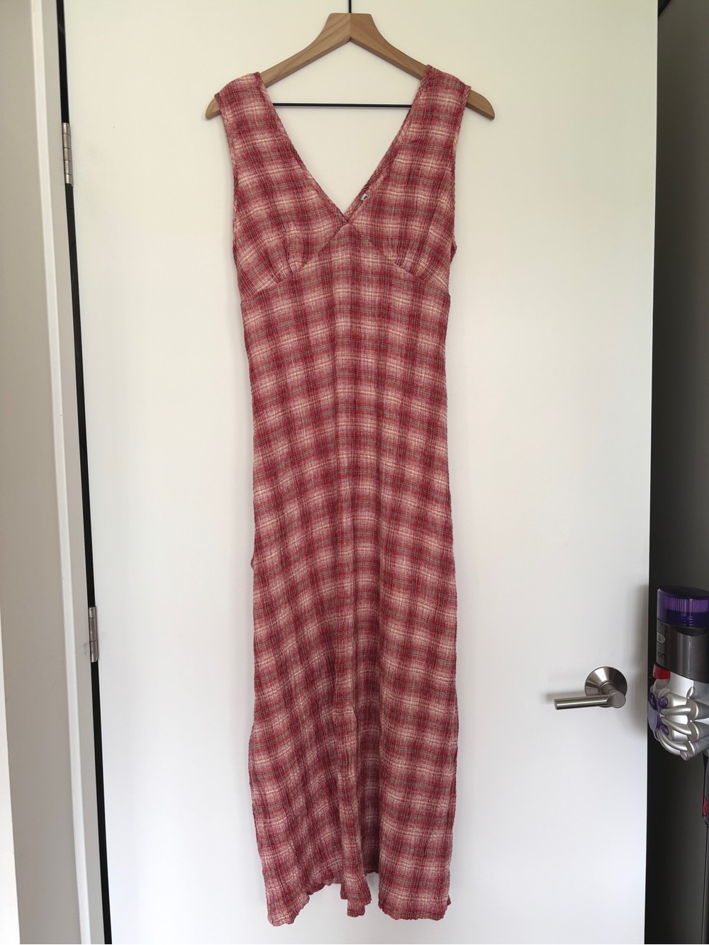Afends Tully Seersucker Maxi Dress in Position Red Check